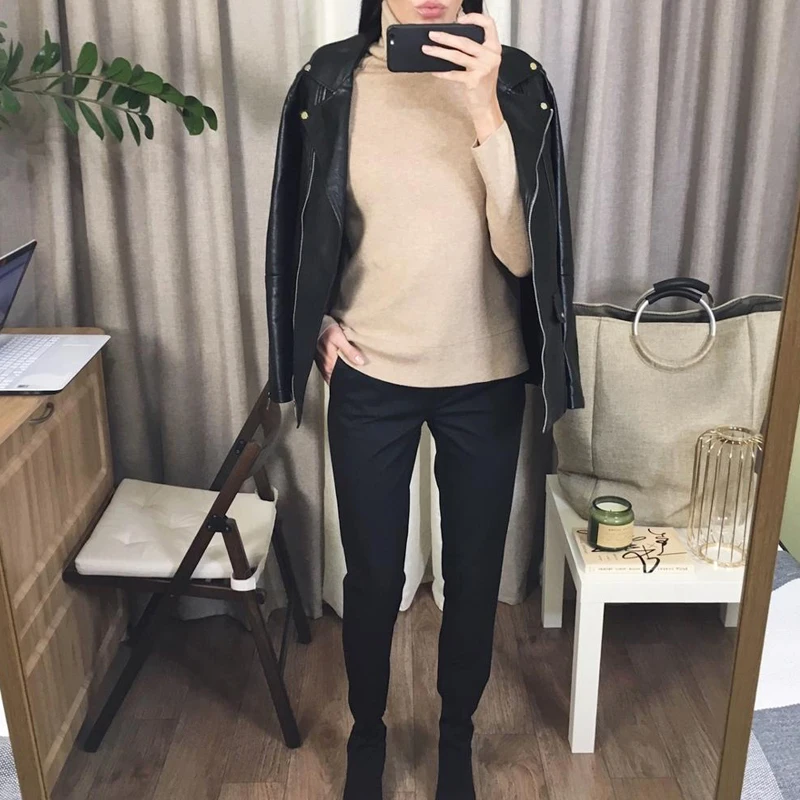 HLBCBG модный теплый женский свитер с высоким воротом вязаный свитер Пуловеры с отверстием для большого пальца Осень-Зима Джемпер Топ