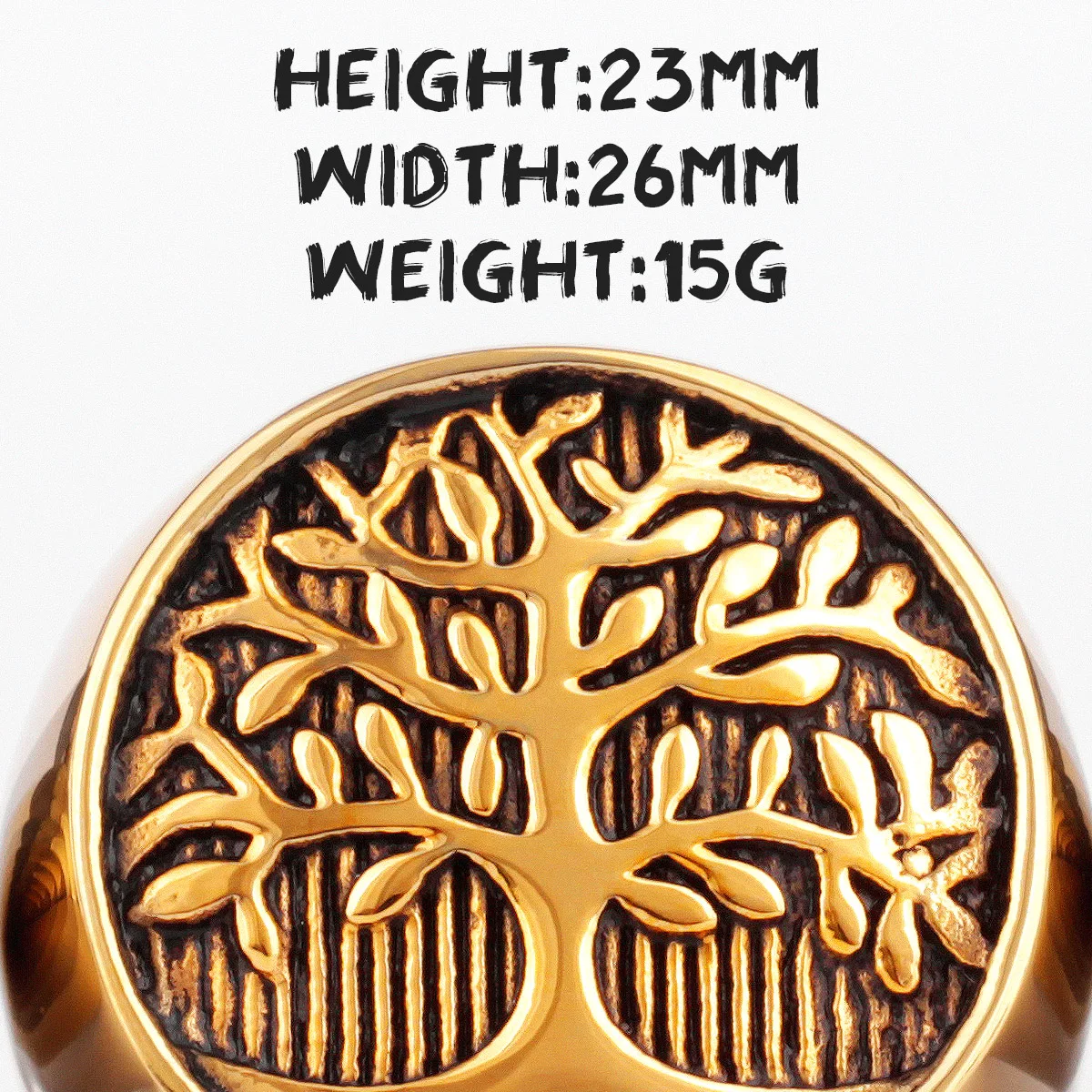Stainless Steel Mens Ring Tree of Life Amulet Simple Elegant Charm for Male