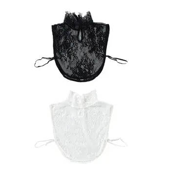 

Ladies Decorative Fake Collar Sheer Floral Lace High Neck Ruffles Half-Shirt Top 35EF