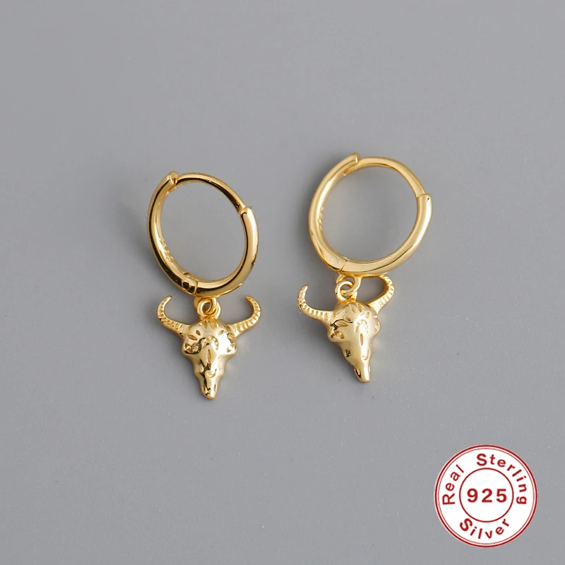 Pendientes de argolla plateados con forma de cabeza de Toro, Pendientes para parejas, regalo de Navidad, 925
