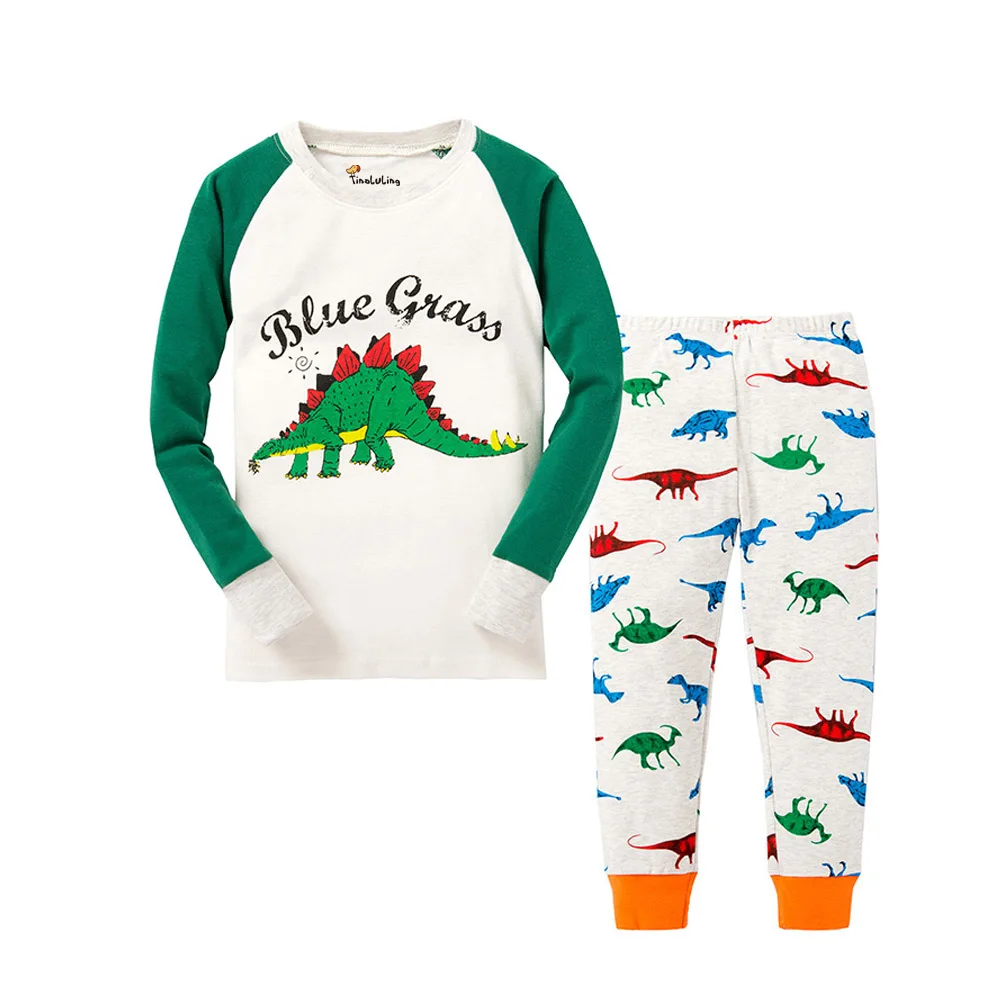 Пижамный комплект с динозавром для мальчиков и девочек, детская одежда для сна с принтом акулы, детская одежда для сна с рисунком грузовика и мотоцикла, Детская Пижама, пижамы с рисунками - Цвет: P031