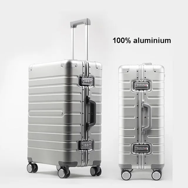 silver Rolling lugga Чемодан на колесиках из алюминиевого сплава, чемодан для путешествий на колесиках, серебристо-красный чемодан для переноски, модный чемодан на колесиках - Цвет: silver Rolling lugga
