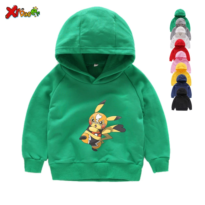 New Pokemon Hoodies Toddler Boys Girls Sweatshirts Cartoon Pikachu Print Kids Baby Sweater Children Spring Autumn Casual Clothe