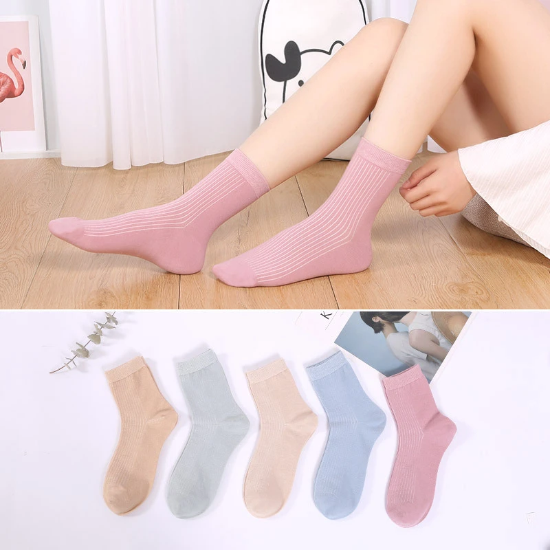 5 пар женских носков, одноцветные яркие носки на весну и осень, дышащие повседневные хлопковые носки, студенческие носки Harajuk
