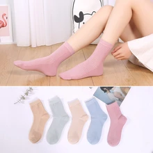 5 пар женских носков, одноцветные яркие носки на весну и осень, дышащие повседневные хлопковые носки, студенческие носки Harajuk