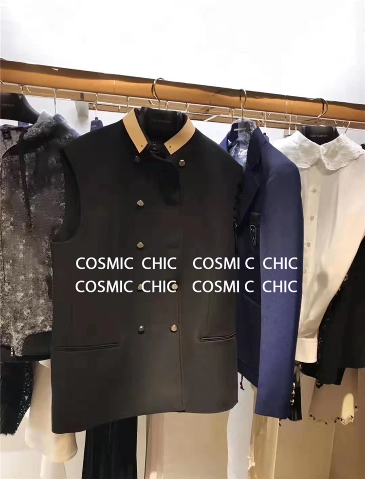 Cosmicchic элегантный офисный женский жилет стоячий воротник жилеты Блейзер двойная кнопка без рукавов карман куртка кожаный воротник женский жилет
