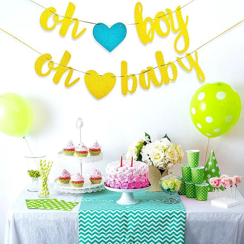 Со сверкающими золотистыми с надписью Oh Baby баннер Пол раскрыть вечерние овсянка украшения гирлянды для Baby Shower или для вечеринки по случаю Детские День рождения Декор воздушные шары