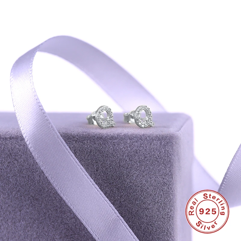 CANNER Small 925 Sterling Silver Alphabet Stud Earrings for Women Exquisite Zircon Cartilage Piercing 26 Letter Earings Jewelry