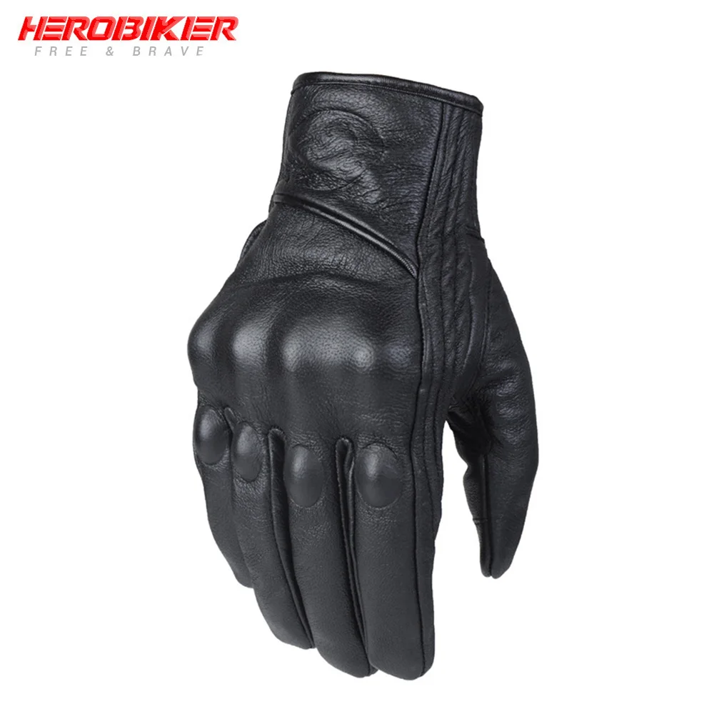 MG-01 Black Longer HEROBIKER Перчатки для мотоциклистов из натуральной кожи водонепроницаемые перчатки защитные шестерни сенсорные функции перчатки для мотокросса черные - Цвет: MG-01 Black Longer