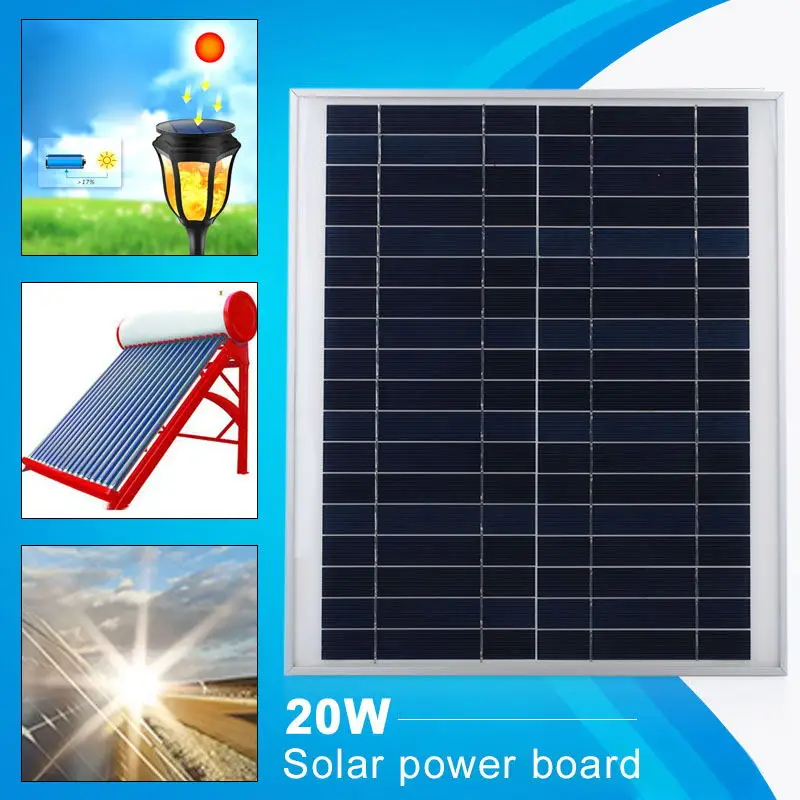 

Solar Panel IP65 Polysilicon Car Travel Camp Powered Solar Cells Solar Charging Equipment 20W Module Outdoor Phone Charger
