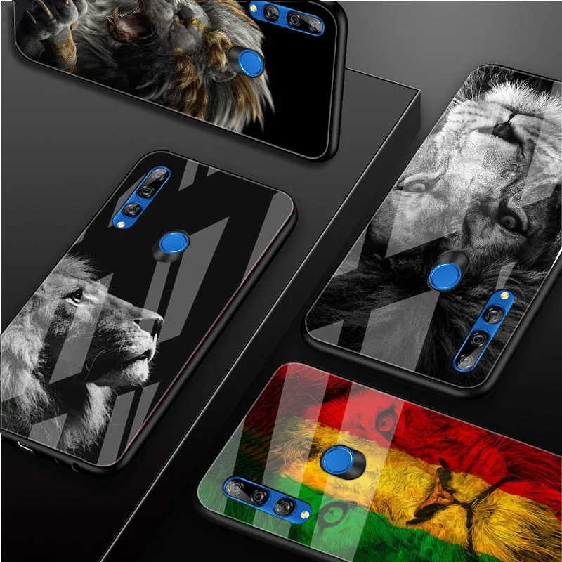 Чехол из закаленного стекла для телефона Lion Alpha Male Honor 8X 20 30 Lite Pro 9 10 10i 20i DIY Luxury art |