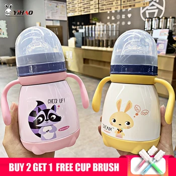 

Yihao 330ml Baby Feeding Cup with nipple Stainless Steel Milk Thermos for Children Insulated hot leak-poof water Bottle