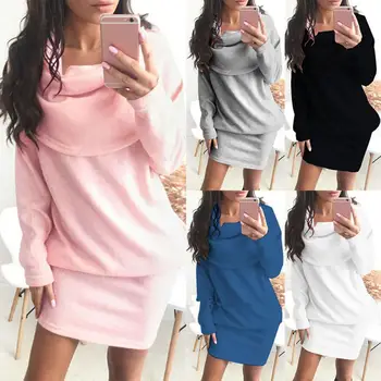 

Fashion Elegant Dress Women Long Sleeve Women Autumn Winter Long Sleeve Turtle Neck Sweatshirt Bodycon Dress