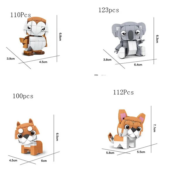 Single Sale Creative 3D Mini Animal Block Set DIY Dog Tiger Rabbit Squirrel Penguin Owl Koala Cow  Building Brick Toy For Kids 6