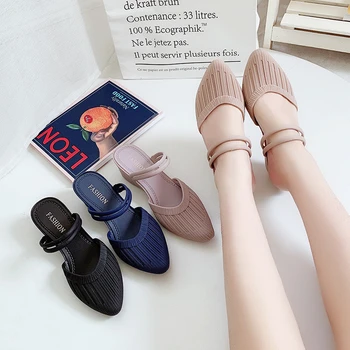 

ZIMNAFR 2020 New Style Summer Casual Slanted Heel INS Slipper Women Semi-high Heeled Outer Wear Slippers Half a Pack of Sandals
