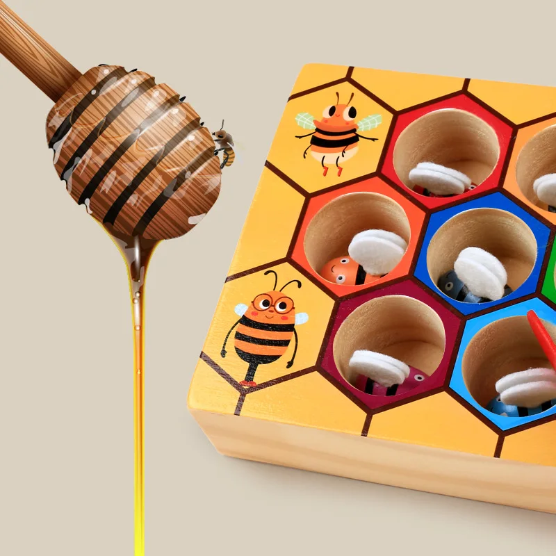 

Wooden Children Montessori Education Bees Hive Game Clip Music Early Childhood Educational Color Cognitive Clip Bees