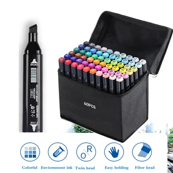 

Xiaogongju Art markers 30/40/60/80Colors sets Black Anime student Interior design sketch manga Alcohol Marker Pen For Drawing