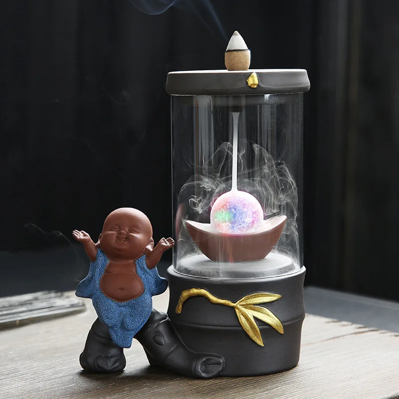 

Zen Ceramic Clay Contentment Colorful Lights Reverse Flow Censer Creative Home Decoration View Smoke Incense Holder Sandalwood C