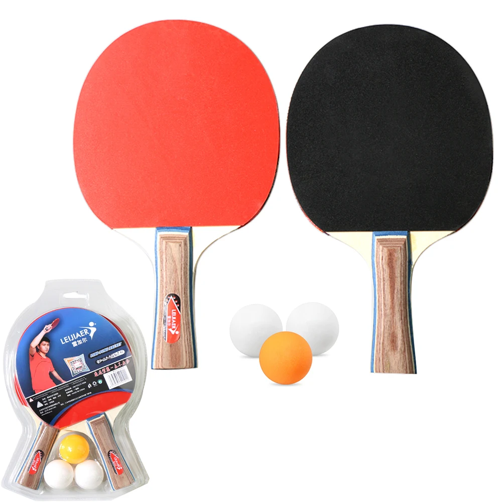 2PCSLlot raqueta de tenis de mesa bate doble cara granos en mango corto largo Ping Pong raqueta juego con bolsa 3 bolas