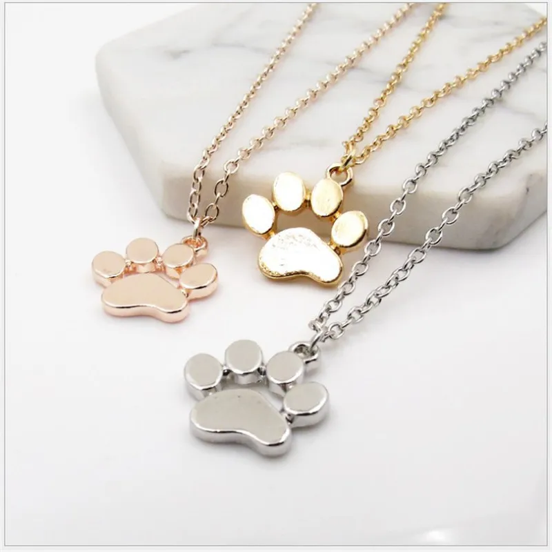 Fashion Golden Cute Animal Footprint Dog Cat Footprint Paw Necklace Pendant Ladies Charm Necklace Dog Paw Necklace