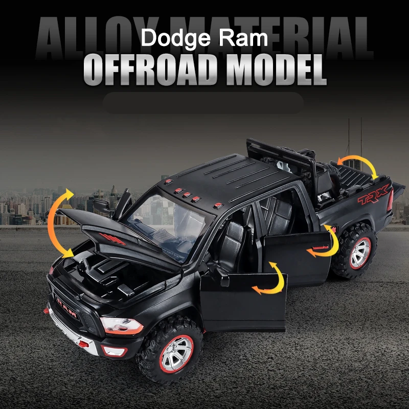 1:32 Dodge RAM TRX Pickup Alloy Car Model Diecasts Toy Off-road Vehicles Car Model Sound and Light Simulation Childrens Toy Gift 2