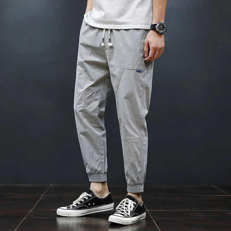 

Spring New Style Men Loose-Fit 9 Points Casual Bib Overall Teenager Fan Beam Leg Capri Harem Pants Sub-839