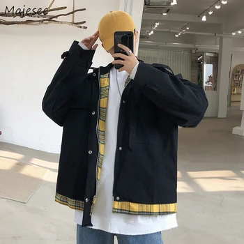 

Jackets Men Patchwork Stand Collar Kpop Students Oversize Street Style All-match Mens Outwear High Quality Coat Fashion Harajuku