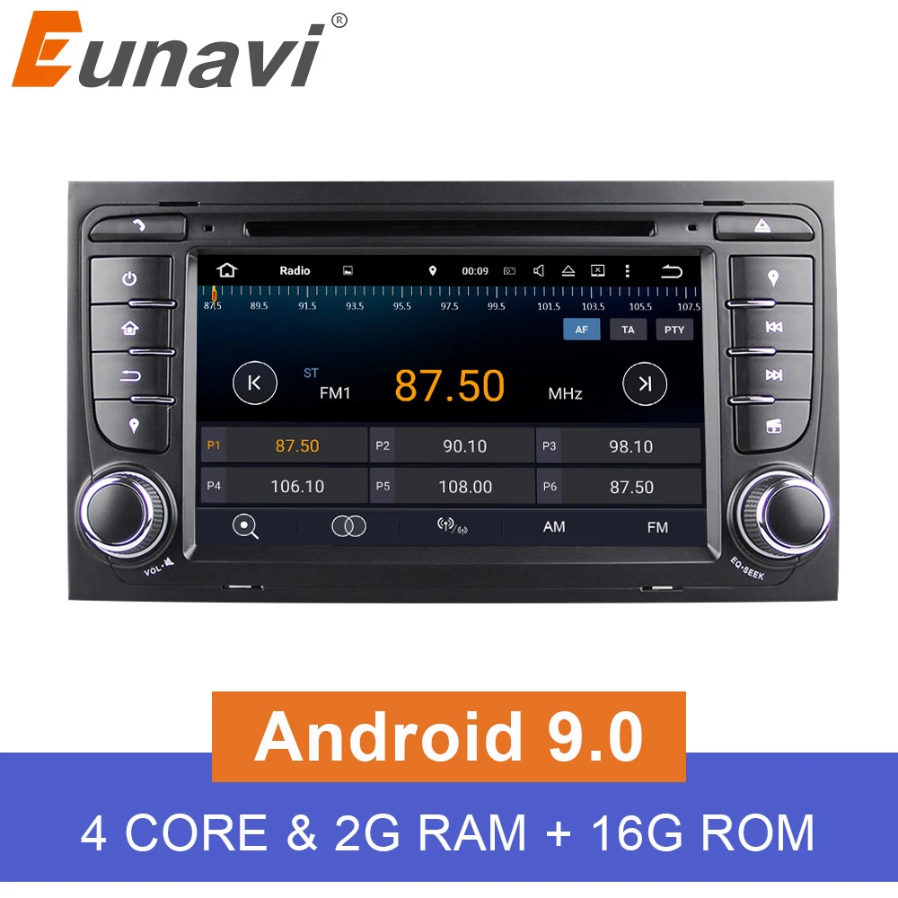 Автомагнитола Eunavi 7 дюймов 2 Din Android 9 0 GPS-навигация для Audi A4 S4 RS4 8E 8F B7 B9 Seat Exeo DAB +/WIFi BT