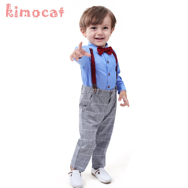 Kimocat/детский осенне-весенний комплект одежды, модный костюм для свадебной вечеринки футболка+ брюки с поясом+ галстук, комплект одежды