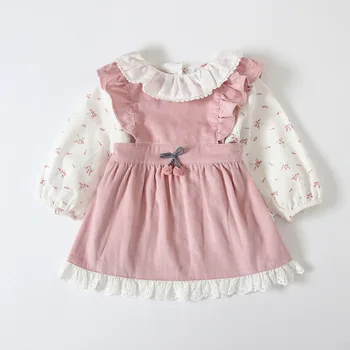 

Autumn 2020 Toddler Girl Clothing Sets Lotus Leaf Strap Dress Printing Shirt Suit for Girls Korean Lovely Kids Clothes 2pcs Suit