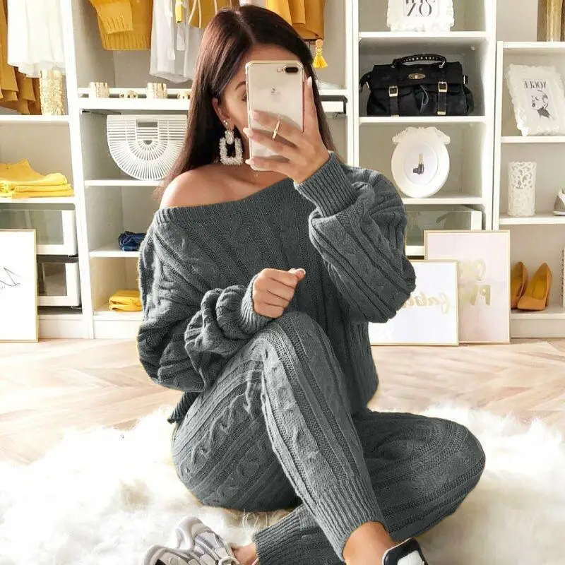Echoine Winter Autumn Knitted Top Pants 