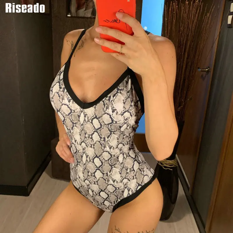 Riseado с леопардовым принтом Одна деталь купальник женский купальные костюмы V-Neck Для женщин Пуш-Ап пляжная одежда купальник для Для женщин, купальный костюм