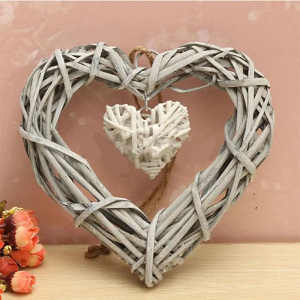 Double Heart Resin Wicker Wall Hanging Home Decor Ornament Wedding Party Gifts 