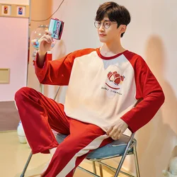 Homewear Suit Men's Pajamas Cotton Casual Comfortable Simple Round Neck Long Sleeve Clothing Breathable Cartoon Pictures Large
