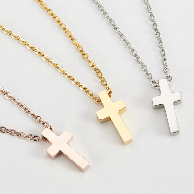 

Simple Religious Small Cross Titanium Steel Necklace Christian Catholic