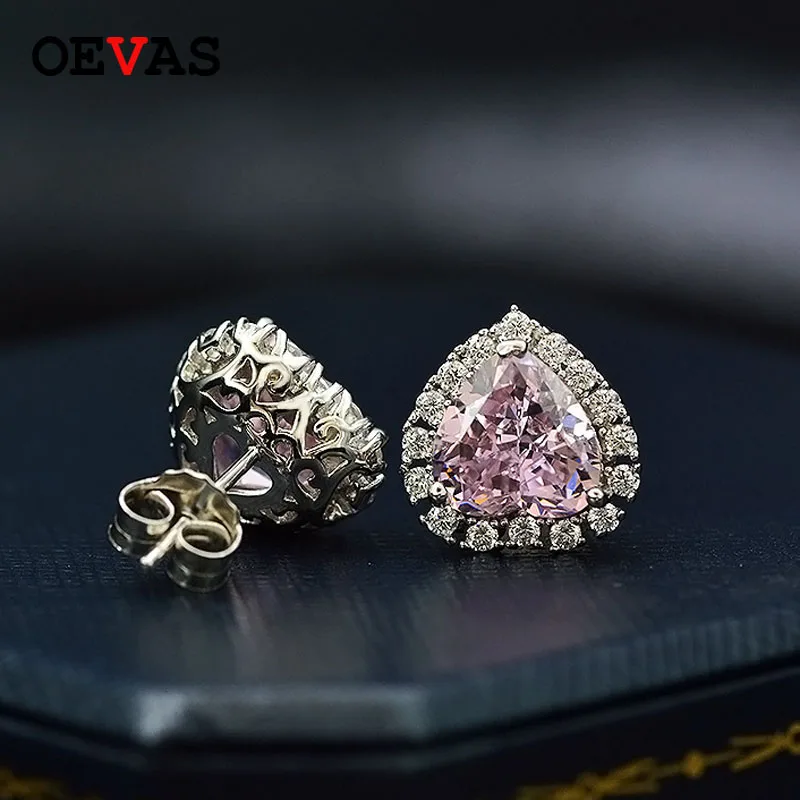 OEVAS 100% 925 пробы Серебристый Высота танкетки 8*8 мм Сердце создан Муассанит Серьги