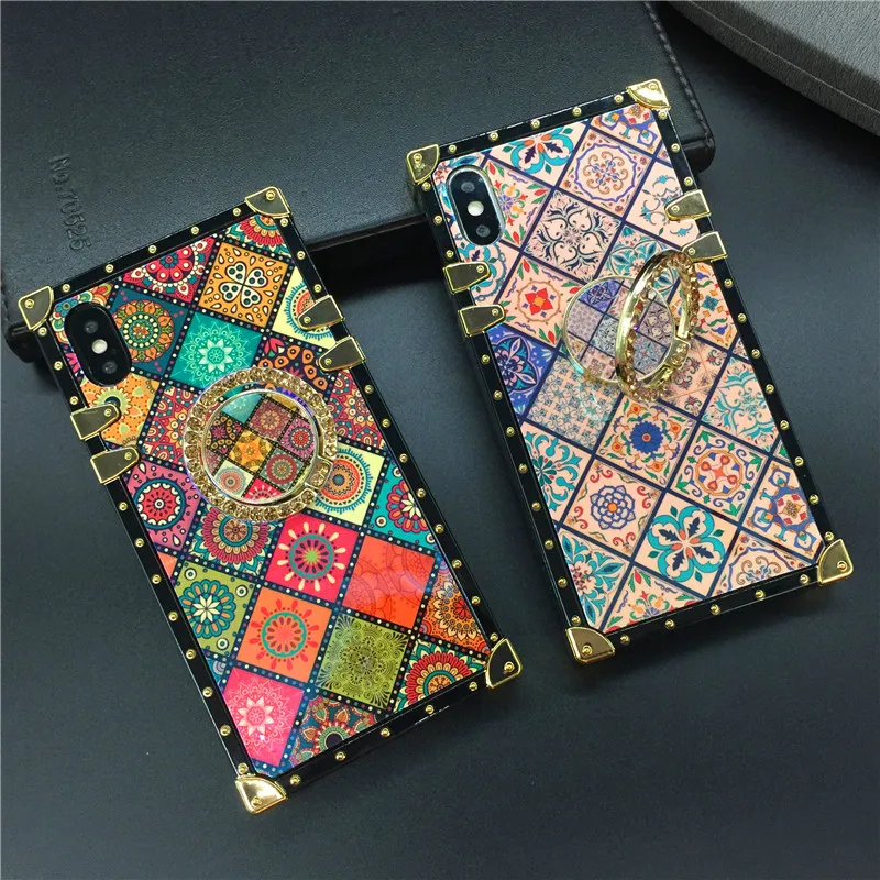 Роскошный брендовый винтажный цветочный чехол для iPhone XS Max X XR квадратный