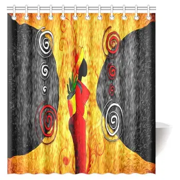 

Traditional African Woman Surrounded by Swirling Motifs Savannah Female Graphic Print Bathroom Shower Curtain Set with Hooks,