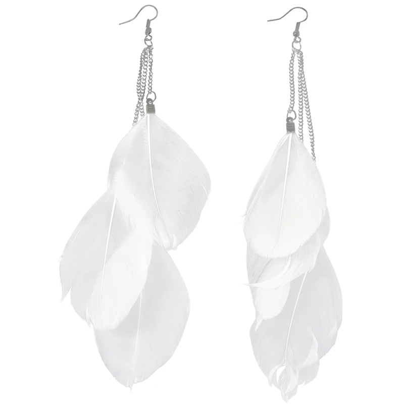 

Handmade Vintage Boheme Earrings Long Feathers Earrings White