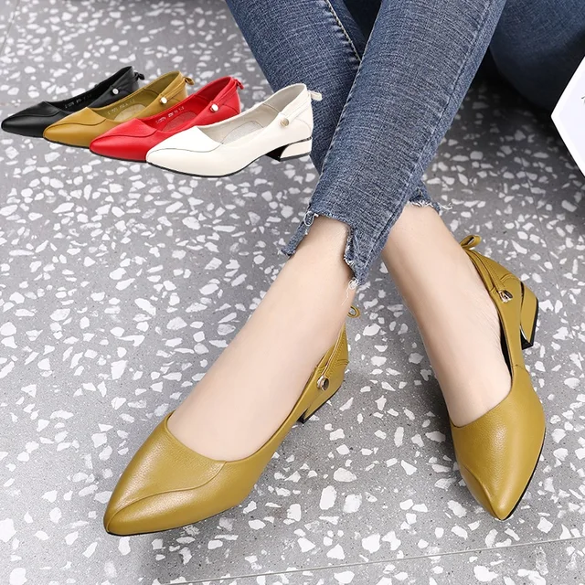 GKTINOO Brand Shoes Thick Heel Ladies Pumps Genuine Leather Pointed Toe Colorful Square Heels Party Handmade Shoes Women 4