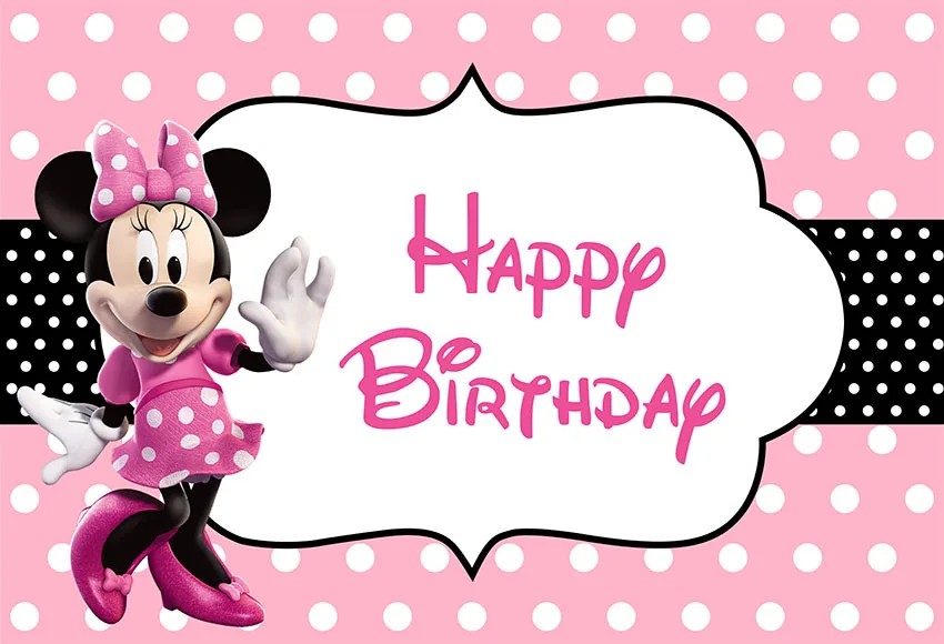 7x5ft Happy Birthday Light Pink Minnie Mouse Polka Dots Frame Custom Photo Studio Background Backdrop Vinyl 220cm X 150cm Background Aliexpress