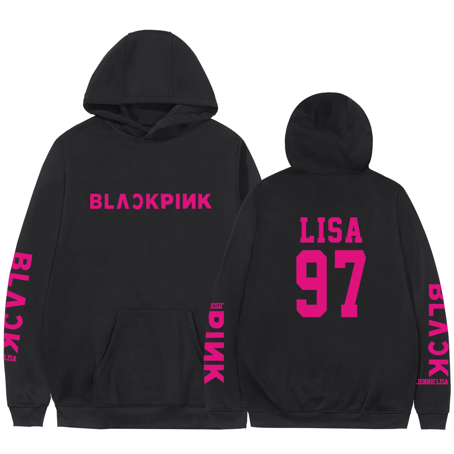 KPOP черная розовая толстовка с розой Lisa Jenie Jisoo, толстовка больших размеров, толстовка с капюшоном, женская одежда