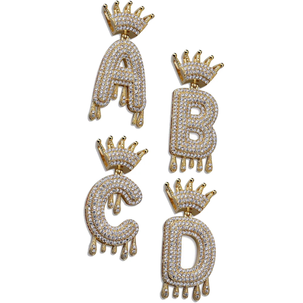 

Zircon Bubble Letter Name Crown Drip Initial Necklaces & Pendant Gold Silver Color Hip Hop Jewelry with Stainless Steel Chain