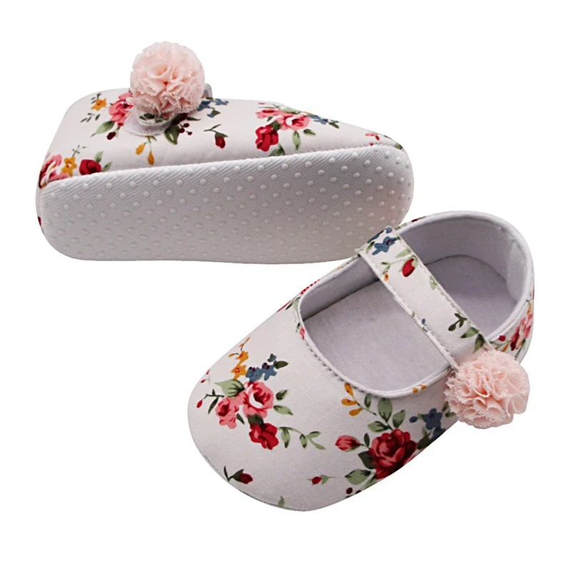 Floral Newborn Baby Prewalker Soft Soled Anti-slip Shoes Footwear Classic Princess Girl Crib Mary Jane Flower Shoes