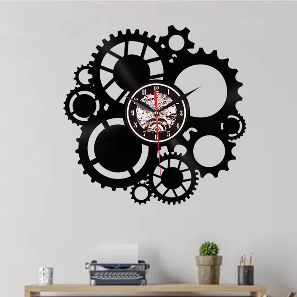 Cogwheel стимпанк виниловые часы механизм шестерни s 3D ретро настенные часы шестерни винтажные часы настенные, часы Декорирование Интерьера дома