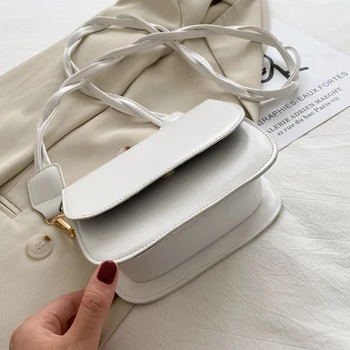 

Youth Ladies Simple Versatile Bag Women Solid Color Crossbody Bag Female Weave Belt PU Flap Daily Shoulder Pouch