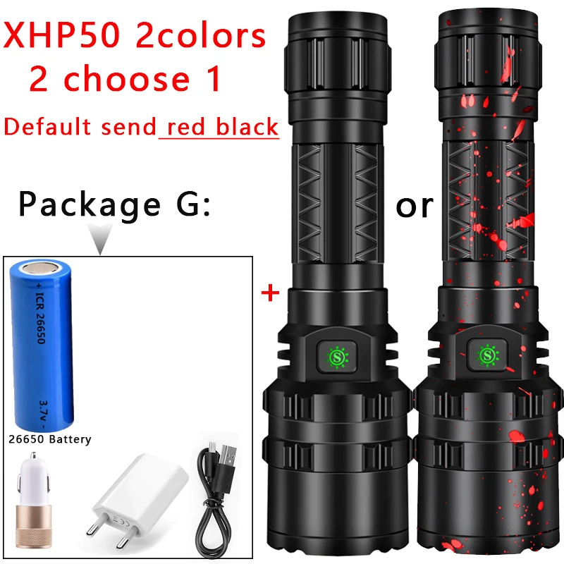 G 80000LM мощный XHP50 светодиодный фонарик Xlamp алюминиевый охотничий L2 водонепроницаемый 5 режимов фонарь для использования батареи 18650 26650 - Испускаемый цвет: G
