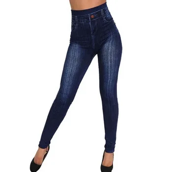 

2020 Women Stretch High Waist Skinny Jeans Solid Faux Denim Trousers Black Pencil Pants Leggings Jeans Plus Size