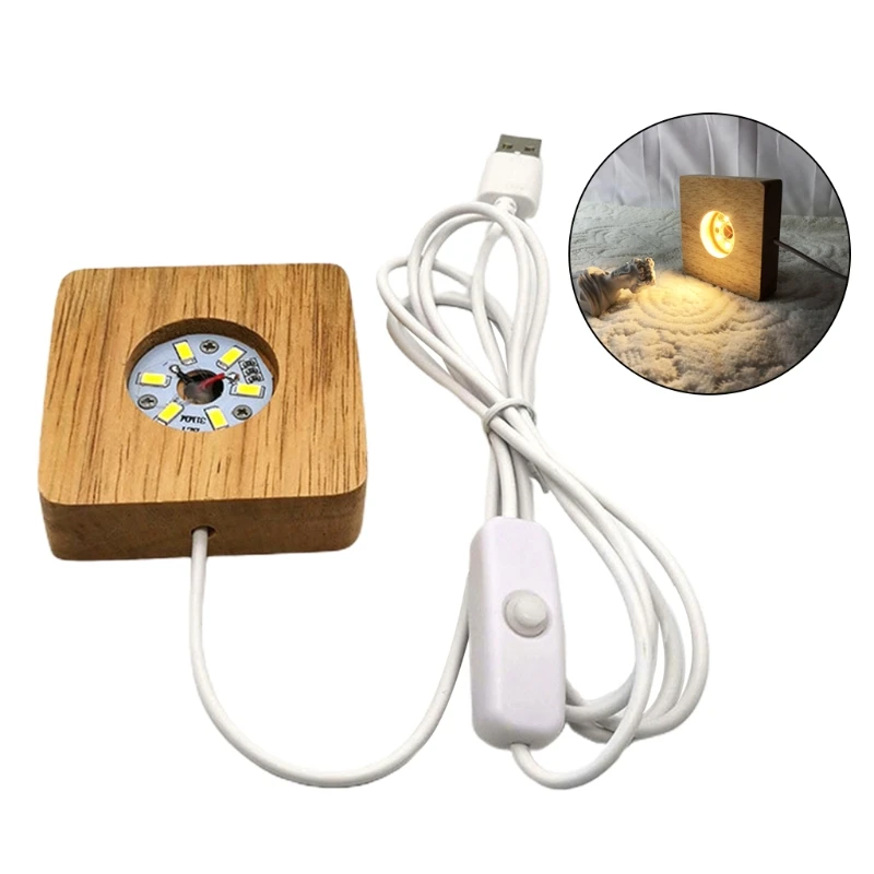 Handmade Square Wood LED Light Base Night Lamp Base Stand for Resin Art