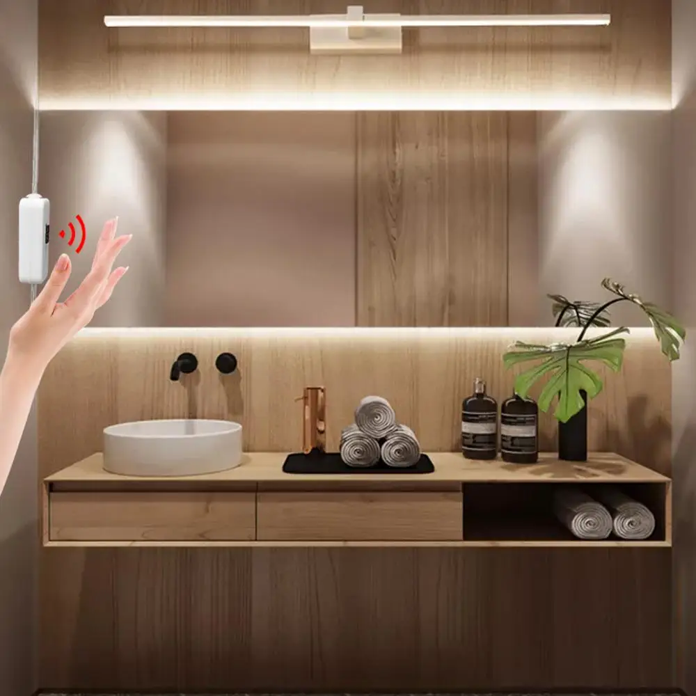 Питание от USB макияж зеркало тщеславие свет Светодиодные полосы ленты ручной развертки переключатель ТВ прикроватная подсветка туалетный Декор для ванной домашний свет